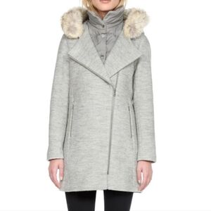 Soia & Kyo Gray Coat with Fur Trim